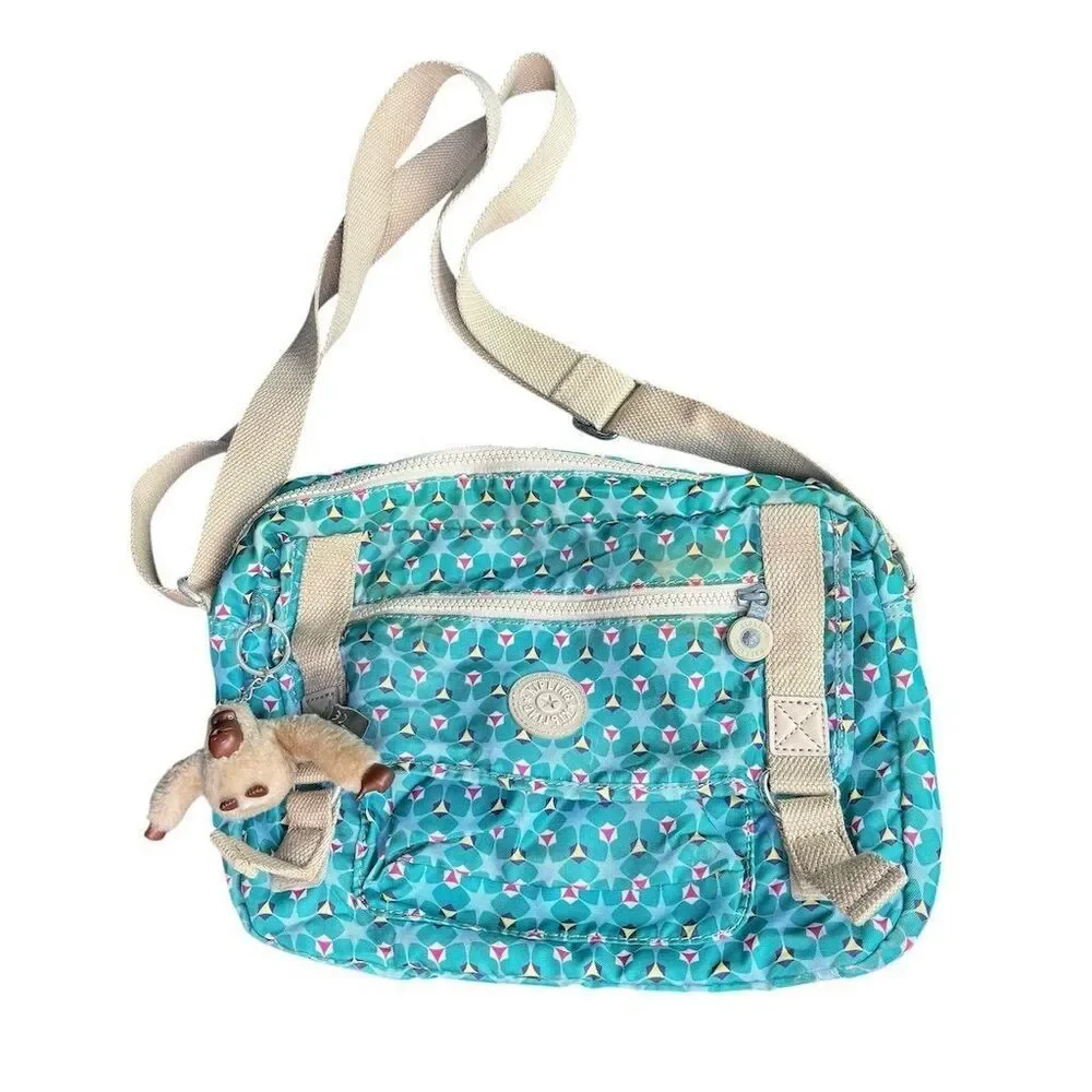 Kipling Crossbody Bag‎ Clover Blue Geometric with Monkey Keychain